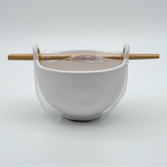 Rae Dunn RICE Ceramic Glossy Rice Bowl with Chopsticks - Picture 4 of 5
